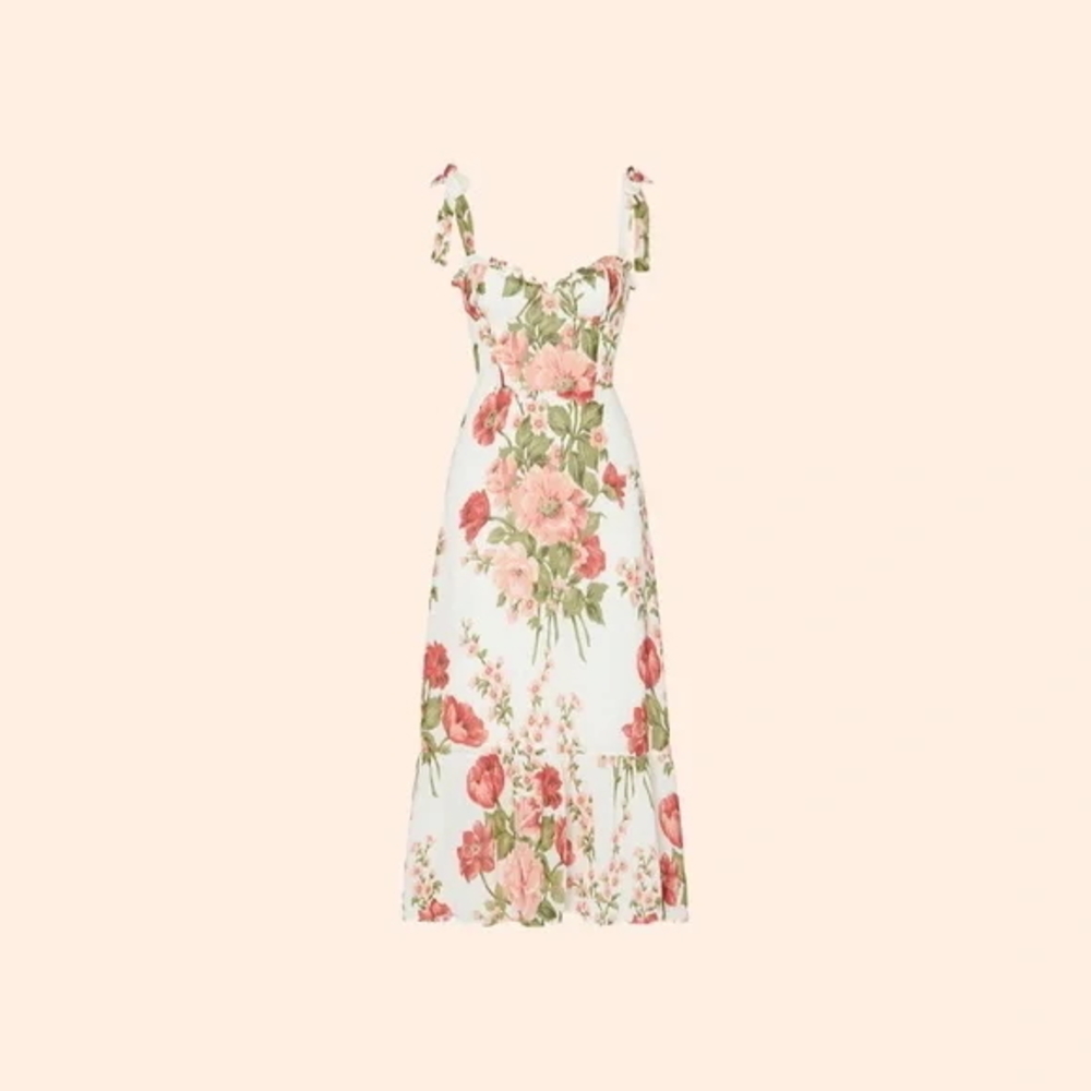 Reformation Floral Midi Dress - Pink and Green